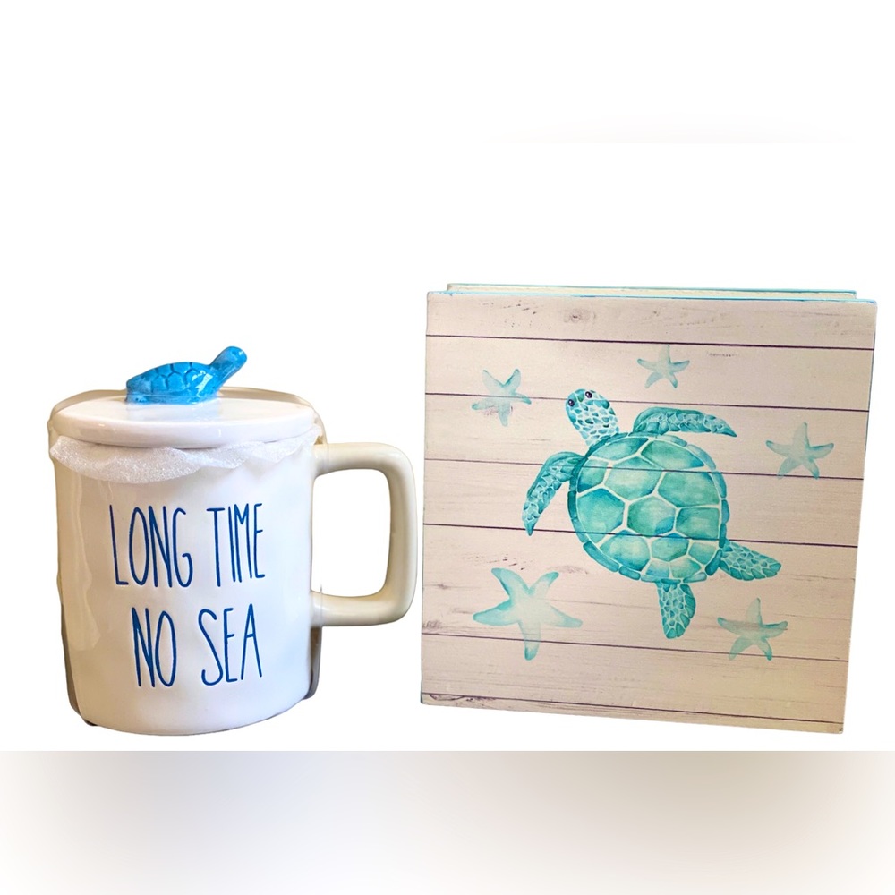 Turtle Ceramic Mug & Napkin Holder Set of 2